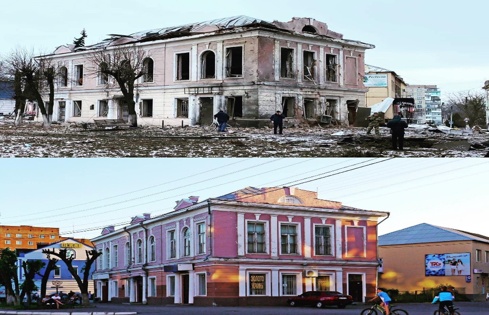 Srovnání regionálního muzea Sumy Achtyrka před a po invazi (foto: Oleg Tuboltsev)